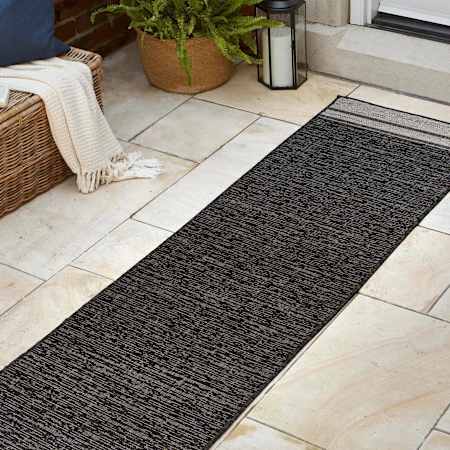 JONATHAN Y Lighting Tuscan Sun 2' x 7-3/4' Border and Solid Indoor/Outdoor Runner Black / Cream