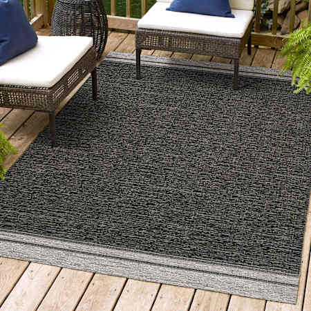 JONATHAN Y Lighting Tuscan Sun 3' x 5' Border and Solid Indoor/Outdoor Rectangular Area Rug Black / Cream