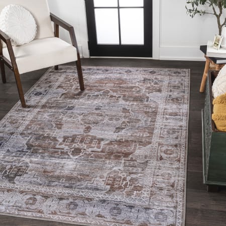 JONATHAN Y Lighting Washable 4' x 6' Chenille Vintage Indoor Area Rug Brown / Light Gray