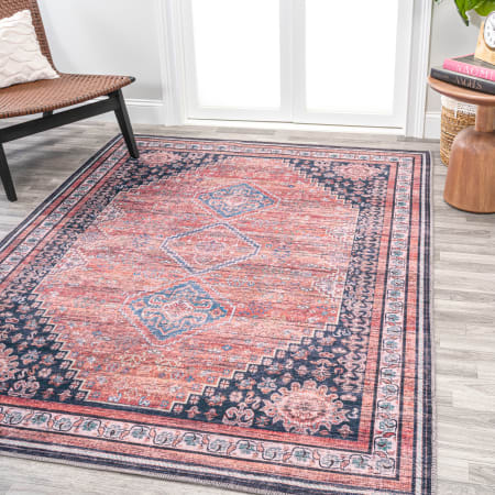 JONATHAN Y Lighting Washable 4' x 6' Chenille Geometric Indoor Area Rug Terra / Navy