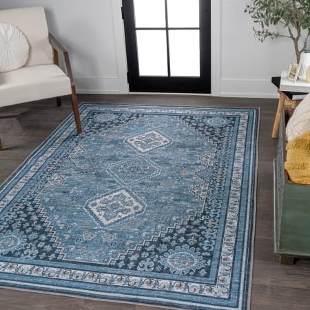 JONATHAN Y Lighting Washable 5-1/4' x 7-1/2' Chenille Geometric Indoor Area Rug Blue / Gray