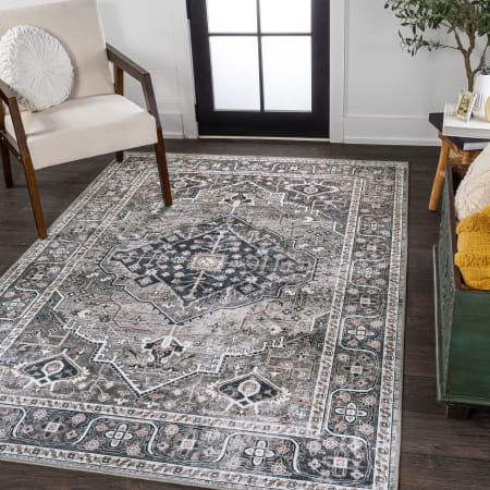 JONATHAN Y Lighting Washable 5-1/4' x 7-1/2' Chenille Vintage Indoor Area Rug Dark Gray / Light Gray