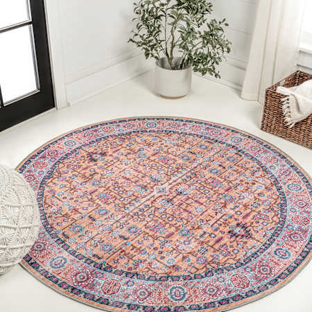 JONATHAN Y Lighting Washable 6' x 6' Border Indoor Round Area Rug Multi