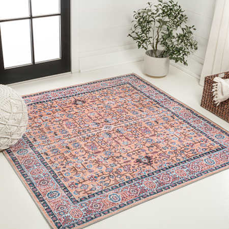 JONATHAN Y Lighting Washable 6' x 6' Border Indoor Square Area Rug Multi