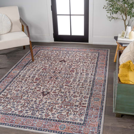 JONATHAN Y Lighting Washable 7-3/4' x 10' Chenille Vintage Indoor Area Rug Beige / Red / Blue