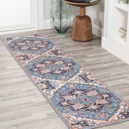 JONATHAN Y Lighting Washable 2' x 10' Polypropylene Border Indoor Runner Blue / Beige