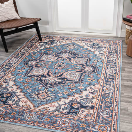 JONATHAN Y Lighting Washable 4' x 6' Chenille Vintage Indoor Area Rug Blue / Beige