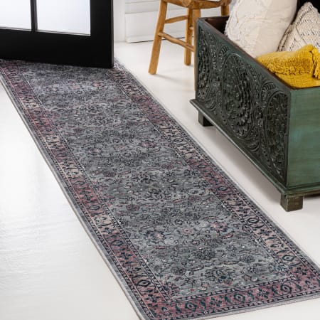 JONATHAN Y Lighting Washable 2' x 8' Chenille Vintage Indoor Runner Purple / Gray