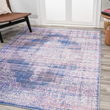 JONATHAN Y Lighting Washable 7-3/4' x 10' Chenille Vintage Indoor Area Rug Blue