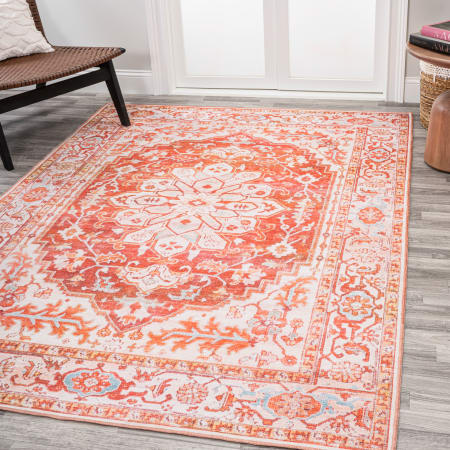 JONATHAN Y Lighting Washable 5-1/4' x 7-1/2' Chenille Vintage Indoor Area Rug Orange / Cream