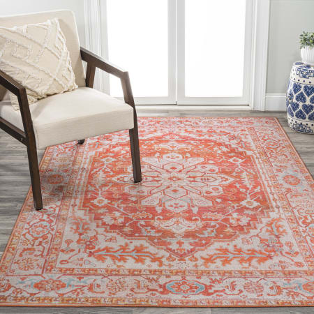 JONATHAN Y Lighting Washable 9' x 12' Polypropylene Border Indoor Rectangular Area Rug Orange / Cream