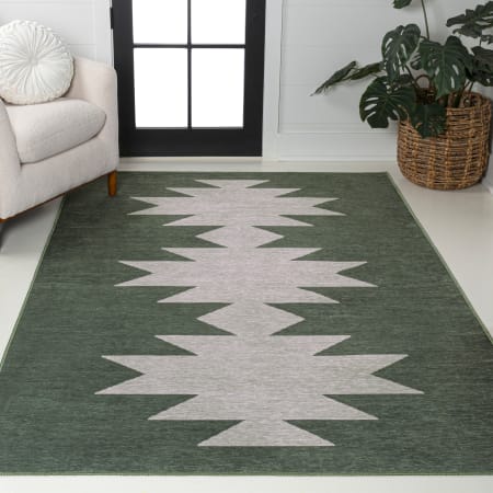 JONATHAN Y Lighting Washable 8-3/4' x 12' Polypropylene Geometric and Moroccan & Tribal Indoor Rectangular Area Rug Dark Green / Light Gray