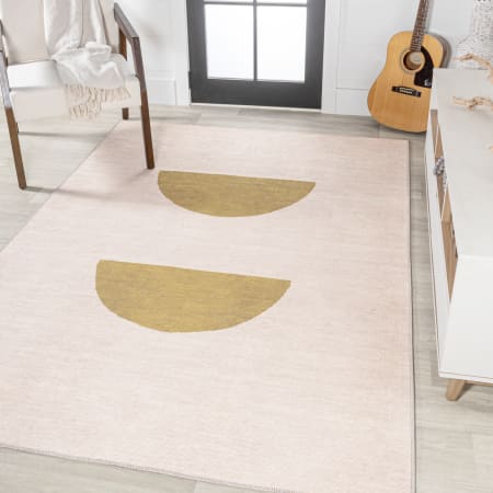 JONATHAN Y Lighting Washable 3' x 5' Polypropylene Geometric Indoor Rectangular Area Rug Cream / Yellow