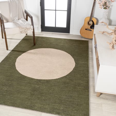 JONATHAN Y Lighting Washable 5-1/4' x 8' Polypropylene Geometric Indoor Rectangular Area Rug Olive / Cream
