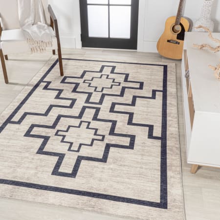 JONATHAN Y Lighting Washable 3' x 5' Polypropylene Border, Geometric, and Moroccan & Tribal Indoor Rectangular Area Rug Ivory / Black