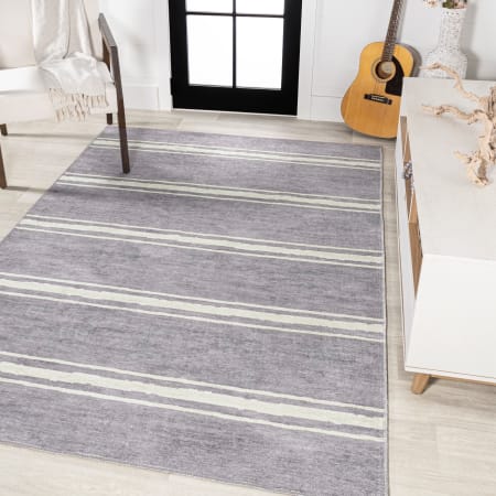 JONATHAN Y Lighting Washable 4' x 6' Polypropylene Striped Indoor Rectangular Area Rug Lavender / Ivory