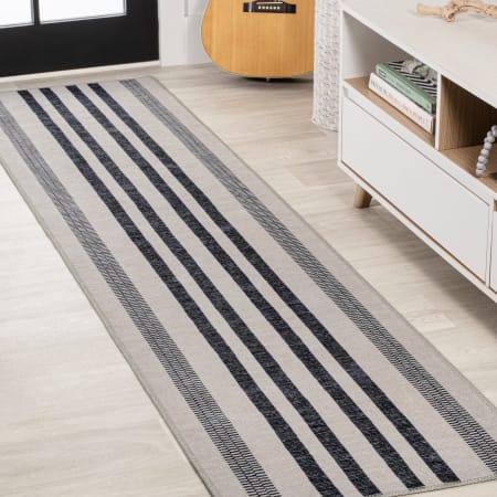 JONATHAN Y Lighting Washable 2' x 8' Polypropylene Striped Indoor Runner Cream / Black