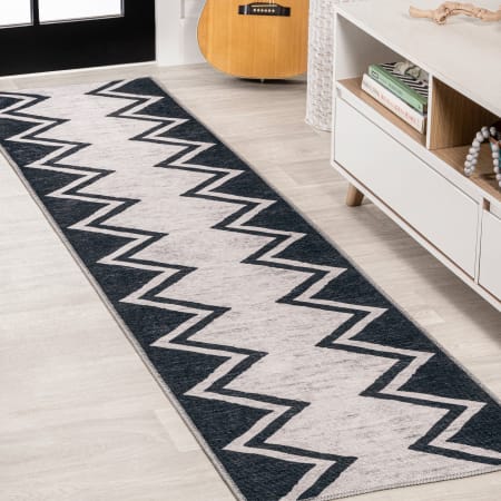 JONATHAN Y Lighting Washable 2' x 8' Polypropylene Chevron and Moroccan & Tribal Indoor Runner Ivory / Black