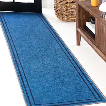 JONATHAN Y Lighting Washable 2' x 8' Chenille Border, Solid, Traditional, and Transitional Indoor Runner Blue / Navy