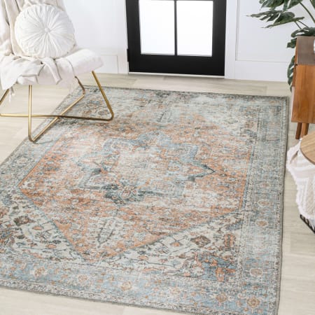 JONATHAN Y Lighting Washable 5-1/4' x 7-1/2' Chenille Southwestern Indoor Rectangular Area Rug Terra / Blue