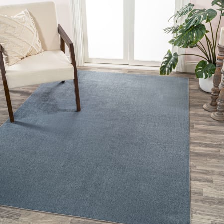 JONATHAN Y Lighting Washable 7-3/4' x 10' Polyester Solid Indoor Rectangular Area Rug Blue