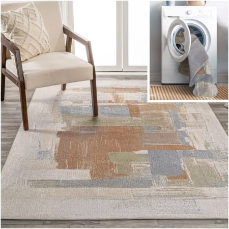 JONATHAN Y Lighting Washable 7-3/4' x 10' Polyester Abstract Indoor Rectangular Area Rug Cream / Multi