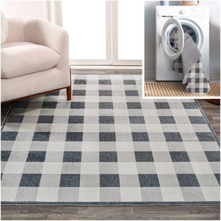 JONATHAN Y Lighting Washable 5-1/4' x 7-1/2' Polyester Plaid Indoor Rectangular Area Rug Light Gray / Dark Gray / Cream