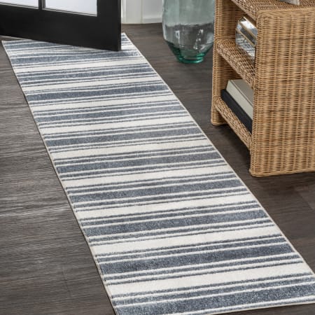 JONATHAN Y Lighting Washable 2' x 7-3/4' Polyester Striped Indoor Runner Cream / Dark Gray