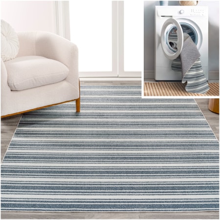 JONATHAN Y Lighting Washable 7-3/4' x 10' Polyester Striped Indoor Rectangular Area Rug Cream / Dark Gray