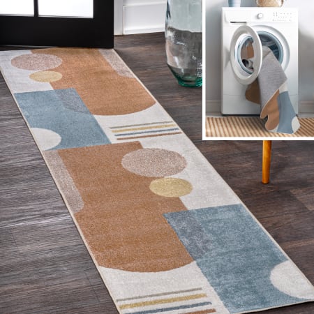 JONATHAN Y Lighting Washable 2' x 7-3/4' Polyester Geometric, Novelty, and Striped Indoor Runner Cream / Multi