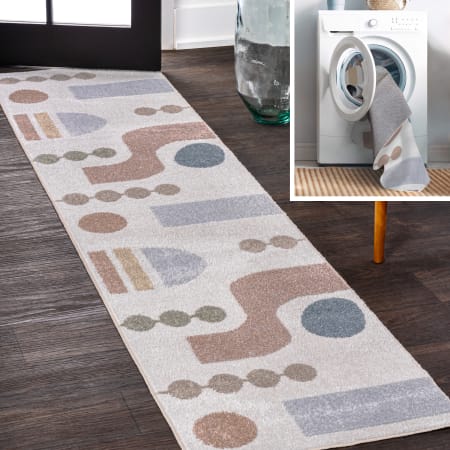 JONATHAN Y Lighting Washable 2' x 7-3/4' Polyester Abstract, Geometric, and Novelty Indoor Runner Cream / Multi