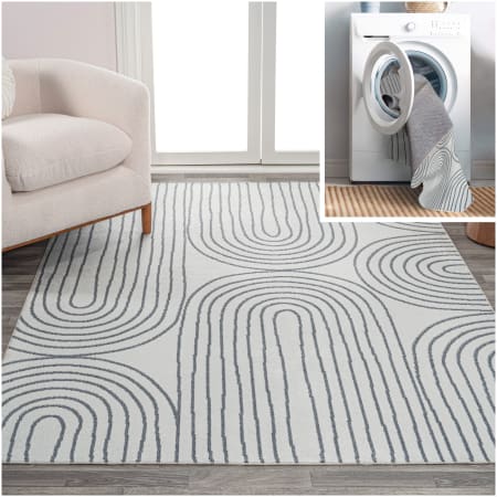 JONATHAN Y Lighting Washable 7-3/4' x 10' Polyester Abstract Indoor Rectangular Area Rug Cream / Dark Gray