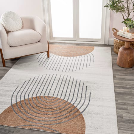 JONATHAN Y Lighting Washable 5-1/4' x 7-1/2' Polyester Geometric Indoor Rectangular Area Rug Cream / Terra
