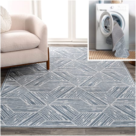 JONATHAN Y Lighting Washable 5-1/4' x 7-1/2' Polyester Geometric Indoor Rectangular Area Rug Blue / Cream