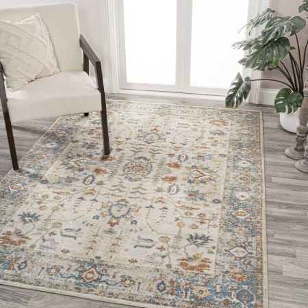 JONATHAN Y Lighting Washable 7-3/4' x 10' Polyester Border and Traditional Indoor Rectangular Area Rug Cream / Terra