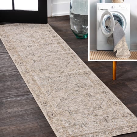 JONATHAN Y Lighting Washable 2' x 7-3/4' Polyester Border Indoor Runner Cream / Brown