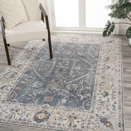 JONATHAN Y Lighting Washable 4' x 6' Polyester Border Indoor Rectangular Area Rug Dark Gray / Cream