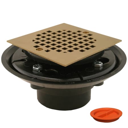 Jones Stephens 2X3 ABS SHR/FLR DRN W/4-1/4 SQ PB STR WITH TEST PLUG Polished Brass