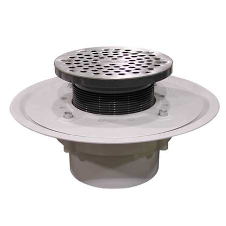 Jones Stephens 4" Heavy Duty PVC Drain Base with 4" Spud and 6" Strainer N/A