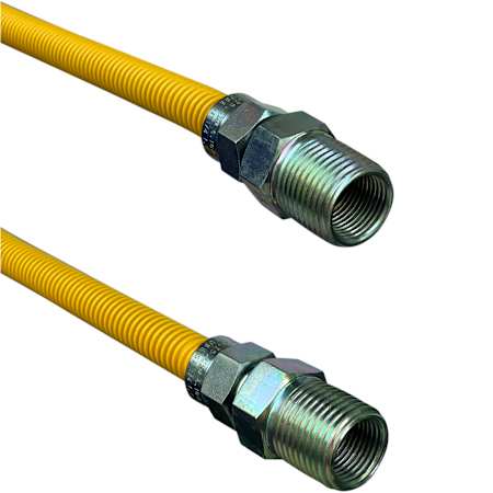 Jones Stephens 74" Yellow Coated Stainless Steel Gas Connector with 1/2" and 1/2" Fittings Yellow