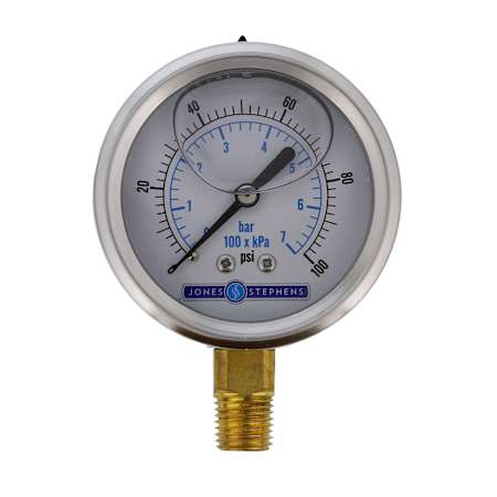 Jones Stephens 2-1/2" 100 PSI Liquid Filled Pressure Gauge N/A