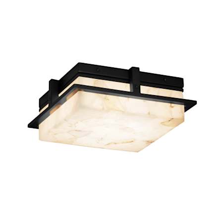 Justice Design Group Avalon Single Light 10" Wide Integrated LED Flush Mount Square Ceiling Fixture with Shaved Alabaster Stone Shade Matte Black