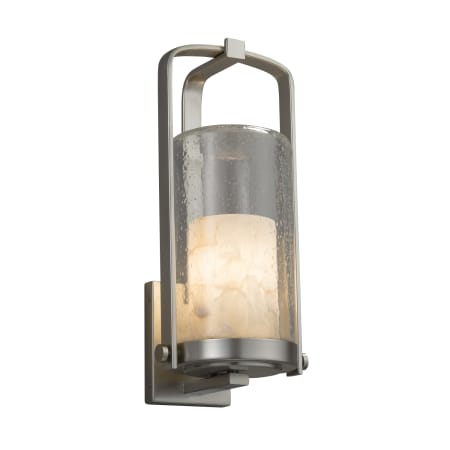 Justice Design Group Alabaster Rocks Single Light 16-1/2" High Outdoor Wall Sconce with Shaved Alabaster Rock Cast Resin Shade Brushed Nickel