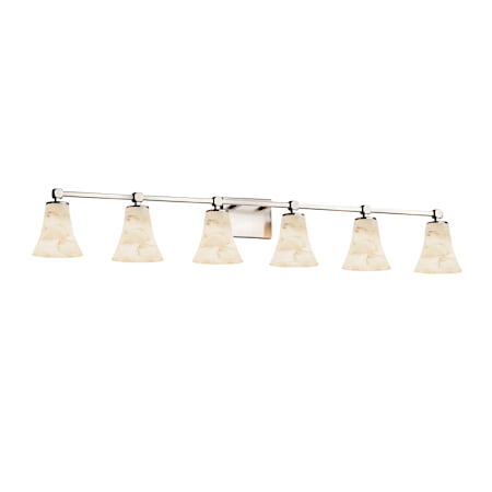 Justice Design Group Alabaster Rocks 6 Light 50-1/2" Wide Bathroom Vanity Light with Shaved Alabaster Rock Cast Resin Shade Brushed Nickel