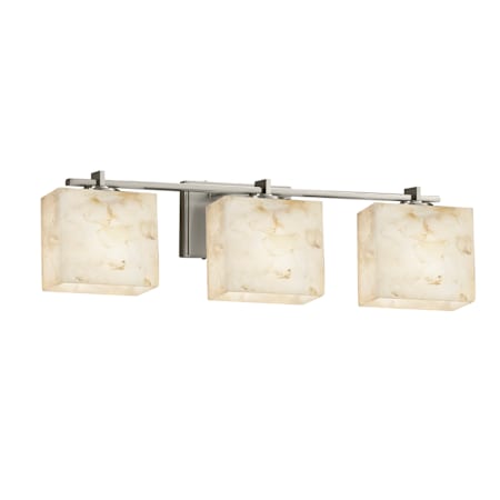 Justice Design Group Alabaster Rocks! 3 Light 26" Wide Bathroom Vanity Light with Rectangle Shades Brushed Nickel