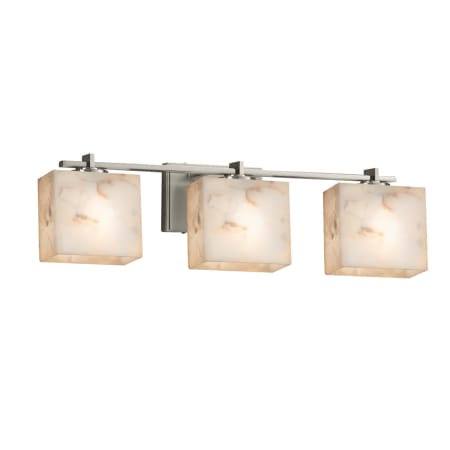 Justice Design Group Alabaster Rocks! 3 Light 26" Wide LED Bathroom Vanity Light with Rectangle Shades Brushed Nickel
