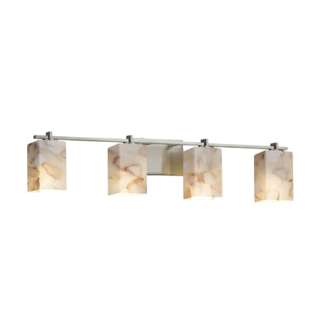 Justice Design Group Alabaster Rocks! 4 Light 34" Wide LED Bathroom Vanity Light with Flat Rimmed Square Shades Brushed Nickel