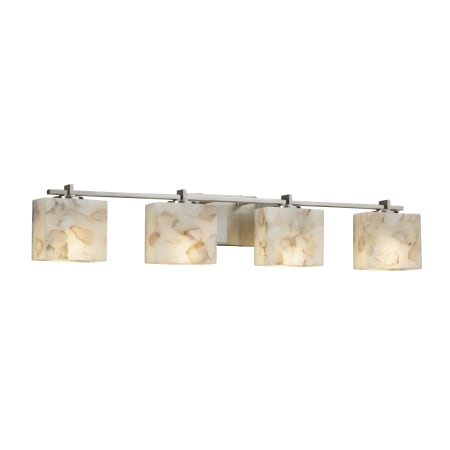 Justice Design Group Alabaster Rocks! 4 Light 36" Wide LED Bathroom Vanity Light with Rectangle Shades Brushed Nickel