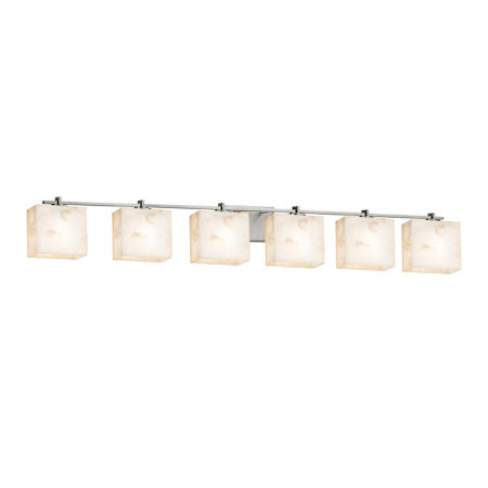 Justice Design Group Alabaster Rocks! 6 Light 56" Wide Bathroom Vanity Light with Shaved Alabaster Rock in Resin Rectangular Shades Brushed Nickel