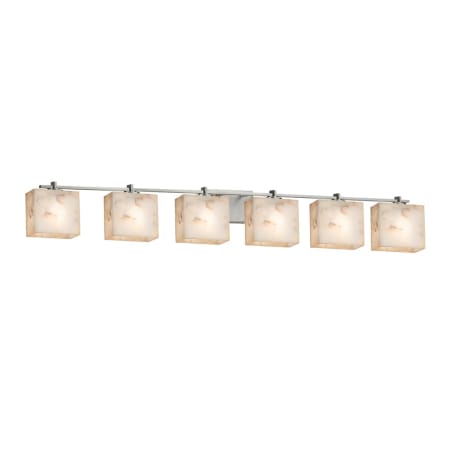Justice Design Group Alabaster Rocks! 6 Light 56" Wide Integrated 3000K LED Bathroom Vanity Light with Shaved Alabaster Rock in Resin Rectangular Shades Brushed Nickel